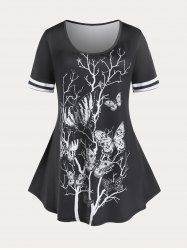Branch Butterfly Print Plus Size Tee -  