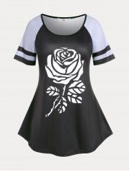 T-Shirt à Manches Raglan et à Imprimé Roses Grande Taille - Noir L | US 12