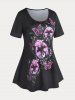 Floral Butterfly Print Plus Size Tunic T-shirt -  