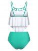 Maillot de Bain Tankini Croisé Imprimé à Volants avec Strass - Vert clair XXXL