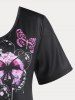 T-shirt Tunique à Imprimé Papillon Floral Grande Taille - Noir 2X | US 18-20