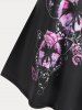 T-shirt Tunique à Imprimé Papillon Floral Grande Taille - Noir 