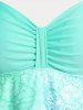 Ruched Butterfly Print Plus Size Tummy Control Modest Swim Dress Set -  
