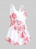 High Waist Rose Print Plus Size & Curve Modest Tankini Swimsuit -  