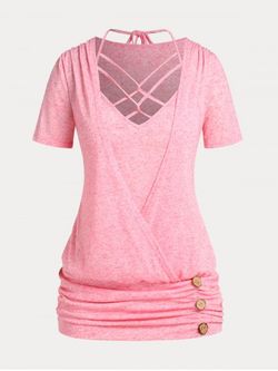 Crisscross Ruched Plus Size & Curve Blouson T-shirt - LIGHT PINK - 4X | US 26-28