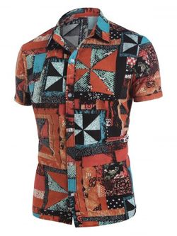 Geometric Pattern Cotton Blend Shirt - RED - L