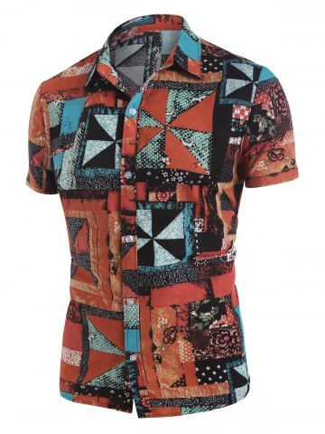 Camisa de Algodón con Estampado Geométrico - RED - 2XL