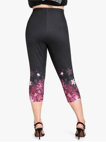 Plus Size High Waist Floral Print Capri Leggings