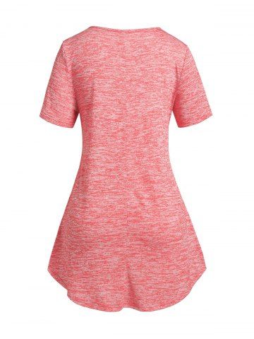 Plus Size & Curve Space Dye Bowknot Curved Hem Applique Panel Tee