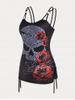 Skull Rose Print Lace Up Plus Size & Curve Gothic Tank Top -  
