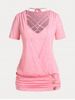 T-shirt Croisé Courbe et Capri Grande Taille à Volants - Rose clair 