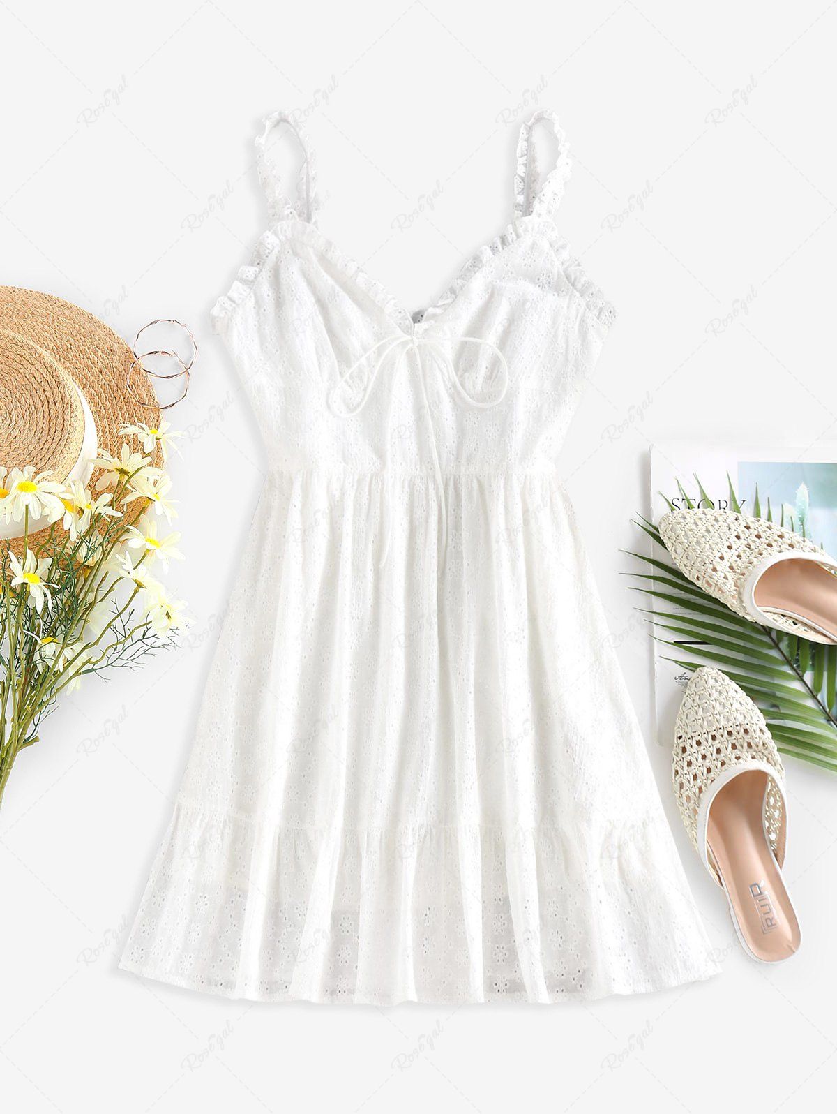 Affordable Broderie Anglaise Ruffled Mini Dress  