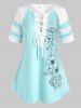 Plus Size Lace Up Print Colorblock T-shirt -  