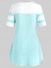 Plus Size Lace Up Print Colorblock T-shirt -  