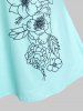Plus Size Lace Up Print Colorblock T-shirt -  
