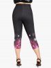 Plus Size High Waist Floral Print Capri Leggings -  