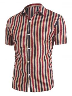 Striped Print Casual Short Sleeve Shirt - MULTI - 3XL