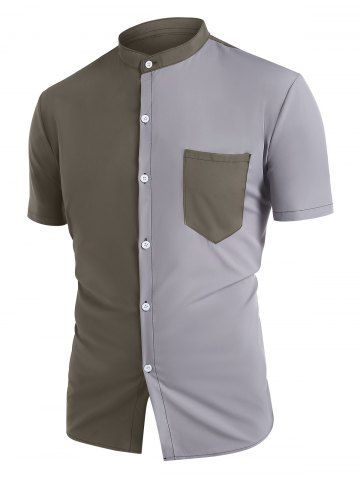 Bicolor Chest Pocket Short Sleeve Shirt - MULTI - S