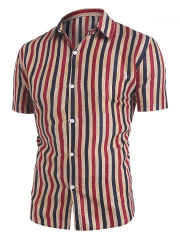 Striped Print Casual Short Sleeve Shirt - MULTI - XL