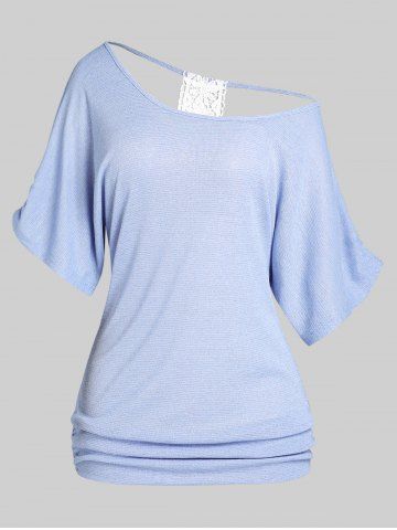 Plus Size & Curve Contrast Lace Panel Ruched Cutout Top