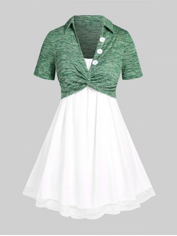 Space Dye Twist Cropped Tee and Tunic Camisole Plus Size Set - LIGHT GREEN - L | US 12