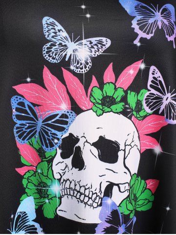 Skull Butterfly Print Plus Size & Curve Gothic T-shirt