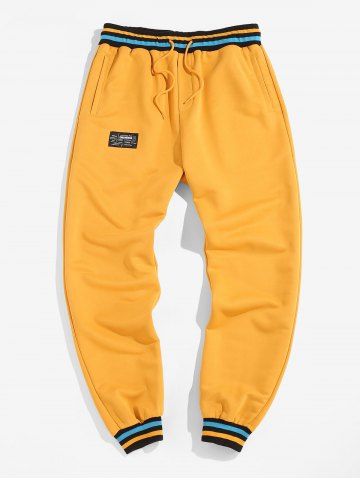 Pantalon de Survêtement Côtelé Rayé en Blocs de Couleurs Latérale - YELLOW - L