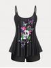 Plus Size & Curve Skull Butterfly Print Modest Tankini  Swimsuit -  