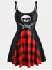 Gothic Skull Plaid Print Plus Size & Curve Modest Swim Dress Set -  
