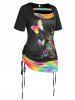 Plus Size&Curve Flower Butterfly Top and Pants Summer Outfit -  