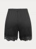 Rose Lace Insert Shorts Plus Size Pajamas Set -  
