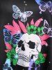 T-shirt Gothique à Imprimé Papillon Crâne Style de Curve de Grande Taille - Noir 1X | US 14-16