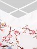 Flutter Sleeve Crisscross Floral Print Plus Size & Curve Tee -  