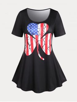 Plus Size & Curve Patriotic Clover American Flag Print T-shirt - BLACK - 3X | US 22-24