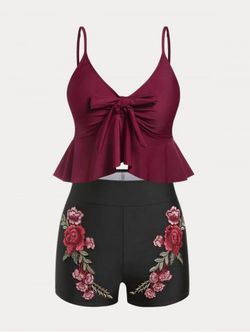 Plus Size & Curve High Waist Rose Applique Tankini Swimsuit - MULTI - 2X