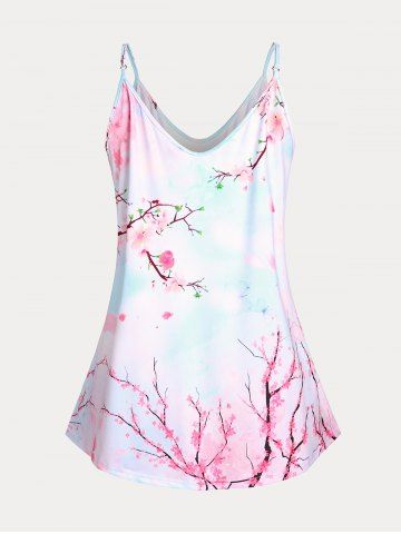 Sakura Print Plus Size & Curve Flowy Cami Top (Adjustable Straps)