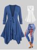 Spring Front Tie Handkerchief Cardigan with Tank Top and Jeggings Plus Size Bundle -  