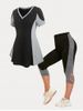 Monochrome V Neck Tee and Capri Leggings Plus Size Summer Outfit -  