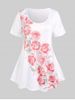 T-shirt à Cœur Rose Saint-Valentin Style de Curve Grande Taille - Blanc 