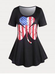 Plus Size & Curve Patriotic Clover American Flag Print T-shirt -  