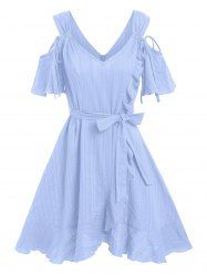 Ruffled Cold Shoulder Flounced Dress -  