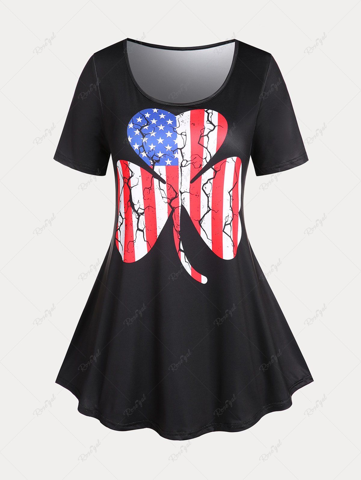 Fashion Plus Size & Curve Patriotic Clover American Flag Print T-shirt  