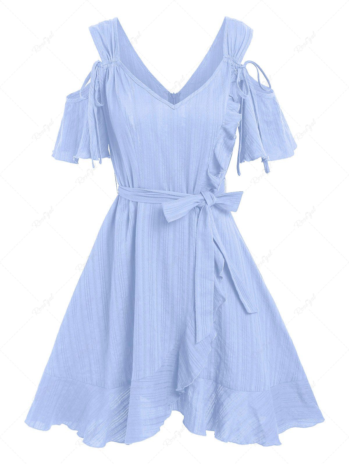 Outfits Ruffled Cold Shoulder Flounced Dress  