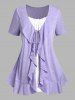Lavender Ruffled 2 in 1 Tee and Floral Print 3D Jeggings Plus Size Summer Outfit -  