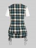 Plaid Lace Panel Cinched Plus Size & Curve 2 in 1 Tee -  