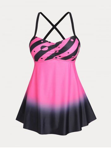 Crisscross Ombre Color Plus Size& Curve Swim Dress Set