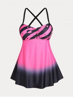 Crisscross Ombre Color Plus Size & Curve Modest Swim Dress Set - BLACK - 4X