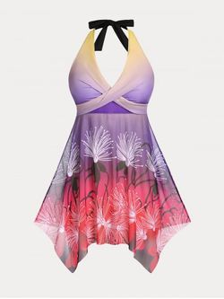 Plus Size & Curve Padded Backless Cross Ombre Tankini Swimsuit - MULTI - 2X