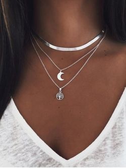 Tree Moon Pendant Necklace - SILVER