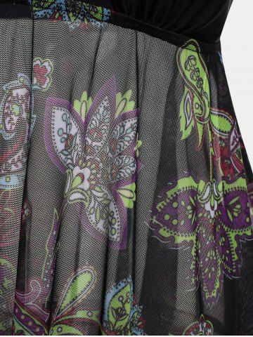 Paisley Print Mesh Panel Plus Size & Curve Handkerchief Tankini Swimsuit
